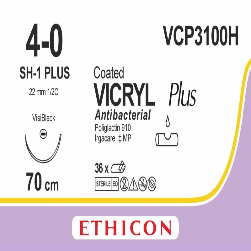 VICRYL PLUS фіолетовий 70см M1.5 USP4/0 одна голка JB-1 Visiblack, тип колюча Taper Point, 22мм, 1/2 кола